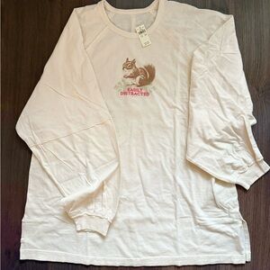 AERIE Easily Distracted Squirrel Graphic Crewneck Long Sleeve